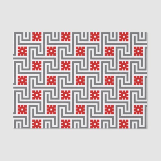 Deko griechischer Schlüssel, rot, weiß und grau / Seidenpapier (Vorderseite)