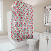 Deko-griechischer Schlüssel, Rot, weißes und Duschvorhang (Beispiel)