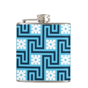 Deko Griechischer Schlüssel, Sky Blue und Navy Flachmann