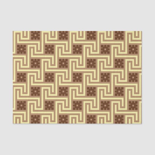 Deko griechischer Schlüssel, Tan, Braun und Gelb Seidenpapier (Vorderseite)