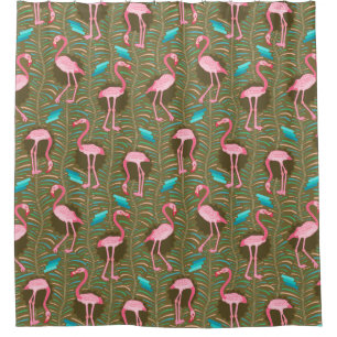 Deko-Grün-Farne der Flamingo-Vogel-20s tropisches Duschvorhang