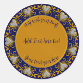 Deko Hearts-Blue-Gold-Personalisierte Round Sticke Runder Aufkleber (Vorderseite)