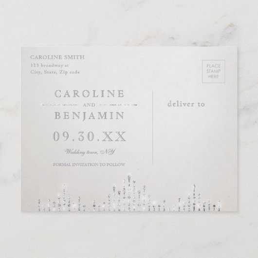 Deko-Hochzeit der Silbernacht Save the Date Ankündigungspostkarte (Rückseite)