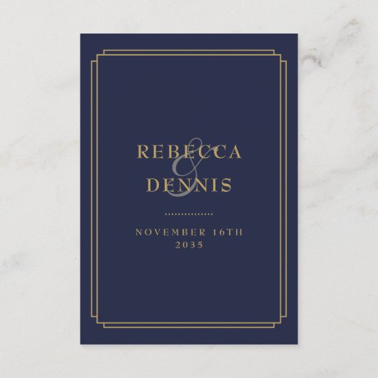 Deko Hochzeiten: Navy Blue und Gold Begleitkarte (Rückseite)