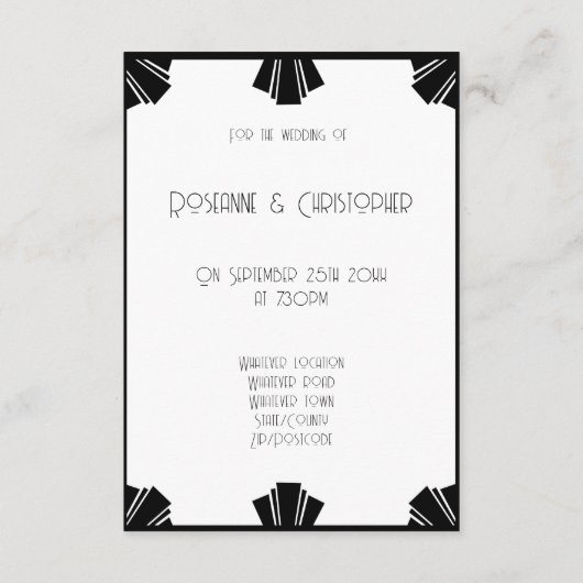 Deko-Hochzeitsempfang in Schwarz-Weiß Begleitkarte (Rückseite)