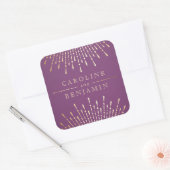 Deko-Hochzeitsmonogramm für Gold und lila Kunst Quadratischer Aufkleber (Umschlag)