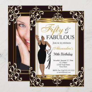 Deko Lady Gold Black 50. Fabelhaftes GeburtstagsFo Einladung