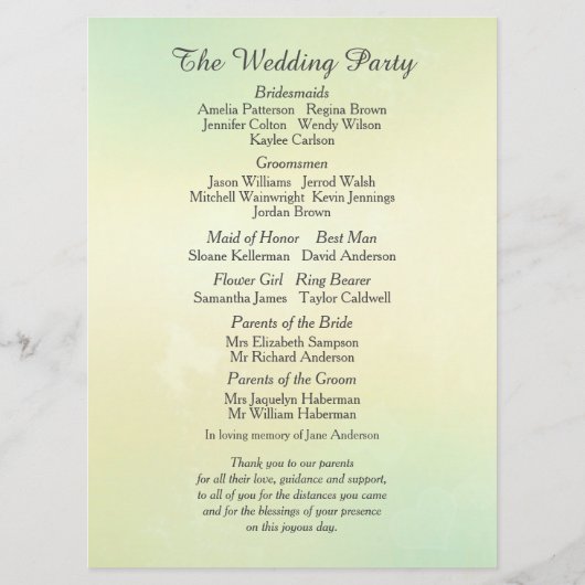 Deko Leaf-Hochzeitsprogramm für den verzauberten A Programm (Rückseite)