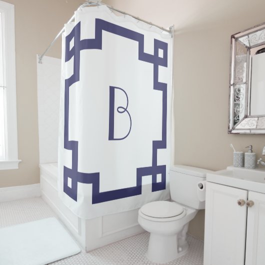 Deko Monogram erste blaue griechische Schlüsselgre Duschvorhang (Beispiel)