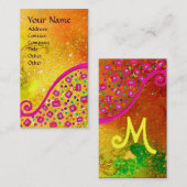 DEKO MONOGRAM, Gelb-Rosa-Fuchsienblauer Glitzern Visitenkarte (Vorne/Hinten)