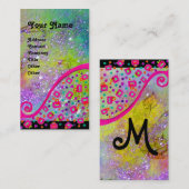 DEKO MONOGRAM Gelbrosa Fuchsia Violet Glitzern Visitenkarte (Vorne/Hinten)