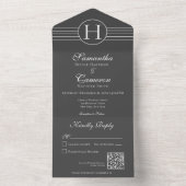 Deko Monogram Modern Charcoal QR Code All In One Einladung (Innen Boden)