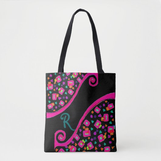 DEKO Monogram Pink Blue Green Squares in Black Tasche (Vorderseite)