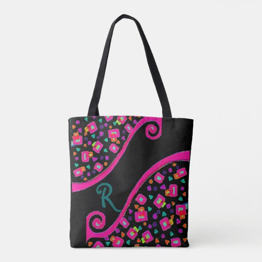 DEKO Monogram Pink Blue Green Squares in Black Tasche (Rückseite)