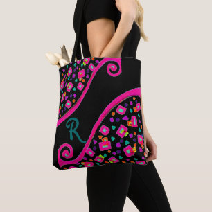 DEKO Monogram Pink Blue Green Squares in Black Tasche
