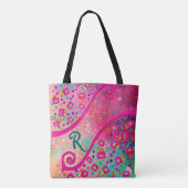 Deko MONogram Pink Fuchsia Blue Green Dots Square Tasche (Rückseite)