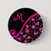 DEKO MONOGRAM Rosa Fuchsiengelbes Schwarz Button (Vorderseite)