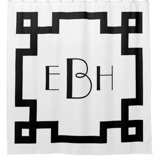Deko Monogram White Black Greece Key Border Duschvorhang (Vorderseite)