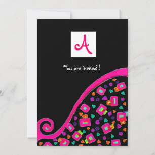 DEKO-MONOGRAMM, schwarz, rosa violett weiß Einladung