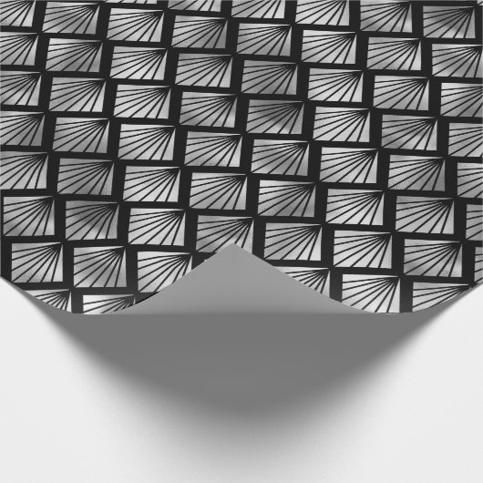 Deko-Muster aus Silber und Schwarz Diamond Geschenkpapier (Ecke)