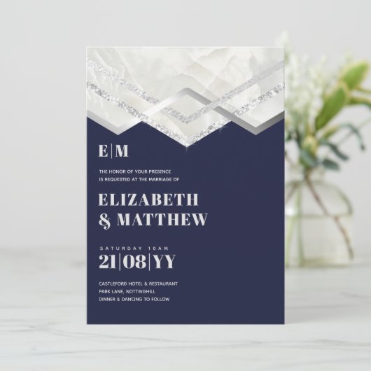 Deko Navy Silver Minimalistisch Typografy Wedding (Stehend Vorderseite)