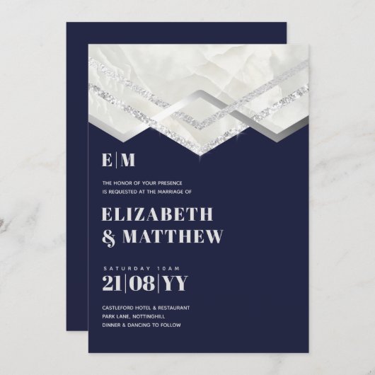 Deko Navy Silver Minimalistisch Typografy Wedding (Vorne/Hinten)
