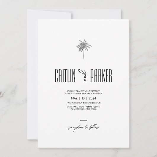 Deko Palm ・ Minimalistisch Boho Chic ・ Zielort Einladung (Vorderseite)