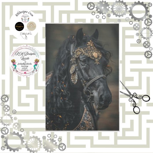 Deko-Pferd Black Nobility Golden Adornment Seidenpapier