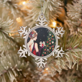 Deko Retro Vintage Dame Schneeflocken Zinn-Ornament