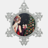 Deko Retro Vintage Dame Schneeflocken Zinn-Ornament (Vorderseite)
