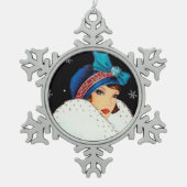 Deko Retro Vintage Dame Schneeflocken Zinn-Ornament (Vorderseite)