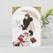 Deko Retro Weihnachtsfrau Einladung (Stehend Vorderseite)