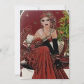 Deko Retro Weihnachtsfrau Einladung (Vorderseite)