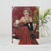 Deko Retro Weihnachtsfrau Einladung (Stehend Vorderseite)