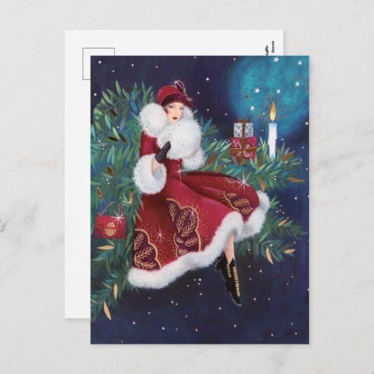 Deko Retro Weihnachtsfrau Feiertagspostkarte (Vorne/Hinten)