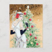 Deko Retro Weihnachtsfrau Feiertagspostkarte