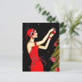 Deko Retro Weihnachtsfrau Feiertagspostkarte (Stehend Vorderseite)