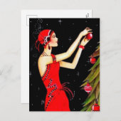 Deko Retro Weihnachtsfrau Feiertagspostkarte (Vorne/Hinten)