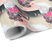 Deko Retro Weihnachtsfrau Geschenkpapier (Rolleneckpunkt)