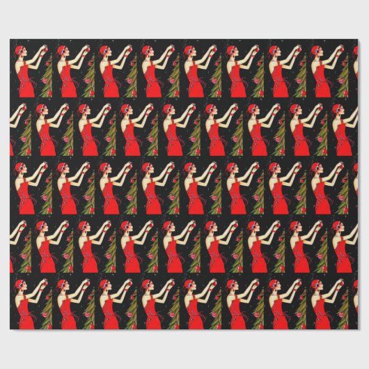 Deko Retro Weihnachtsfrau Geschenkpapier (Flach)