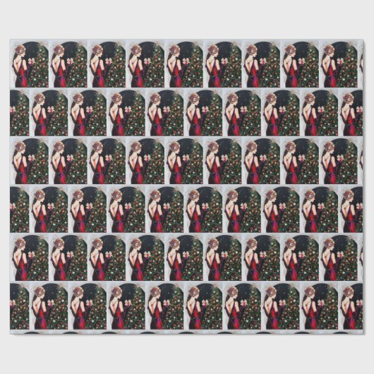 Deko Retro Weihnachtsfrau Geschenkpapier (Flach)