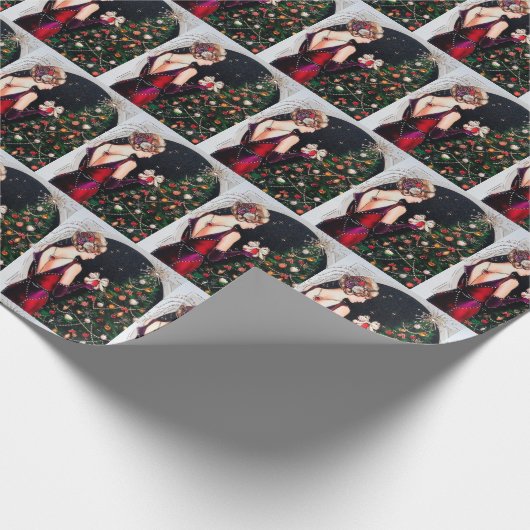 Deko Retro Weihnachtsfrau Geschenkpapier (Ecke)