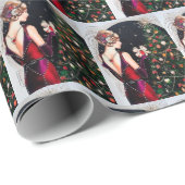 Deko Retro Weihnachtsfrau Geschenkpapier (Rolleneckpunkt)