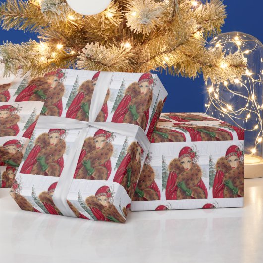 Deko Retro Weihnachtsfrau Geschenkpapier (Feiertage)