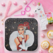 Deko Retro Weihnachtsfrau Pappteller (Party)