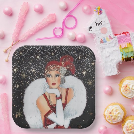 Deko Retro Weihnachtsfrau Pappteller (Party)