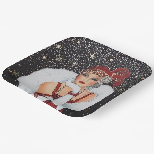 Deko Retro Weihnachtsfrau Pappteller (Gewinkelt)