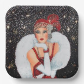 Deko Retro Weihnachtsfrau Pappteller (Vorderseite)