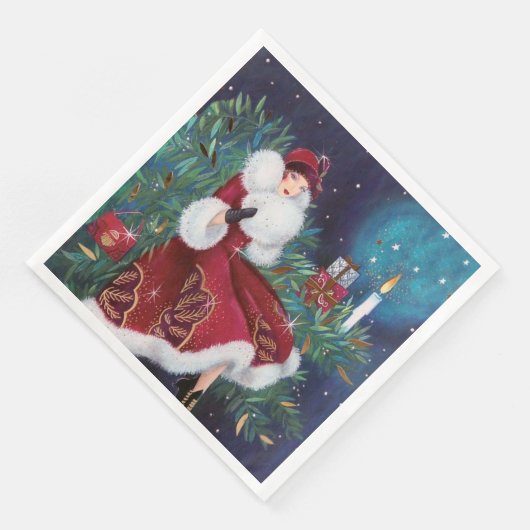 Deko Retro Weihnachtsfrau Serviette (Ecke)