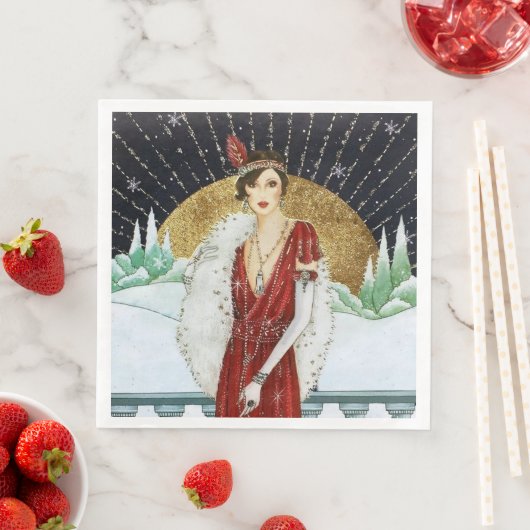 Deko Retro Weihnachtsfrau Serviette (Beispiel)